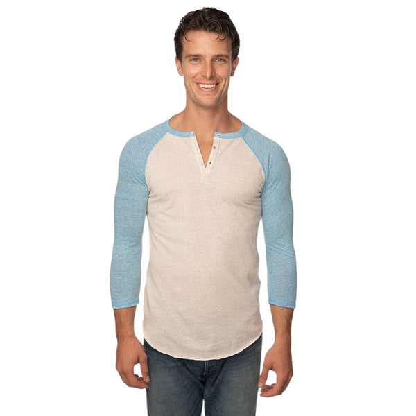 Royal Apparel 20059 Unisex Triblend 3/4 Sleeve Henley Made in USA