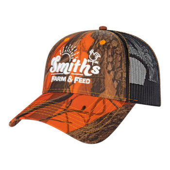 Cap America i2034 Orange Ridge Camo with Black Trucker Cap