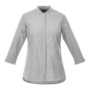 Elevate TM97601 Huntington Women's Three Quarter Sleeve Dotted Mandarin Collar Button Up Shirt - 