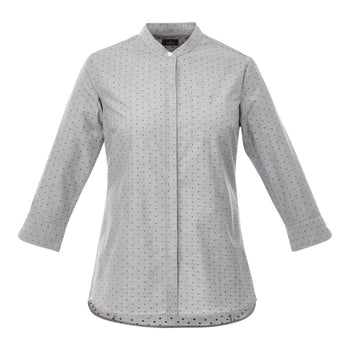 Elevate TM97601 Huntington Women's Three Quarter Sleeve Dotted Mandarin Collar Button Up Shirt