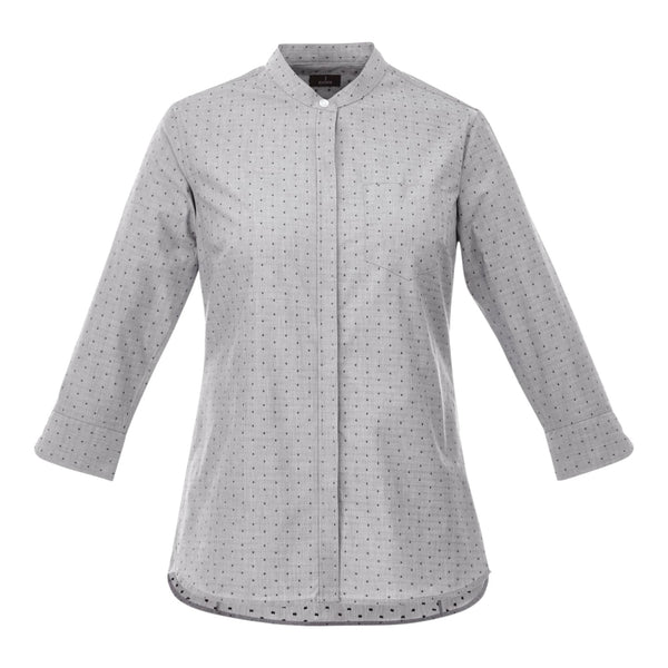 Elevate TM97601 Huntington Women's Three Quarter Sleeve Dotted Mandarin Collar Button Up Shirt