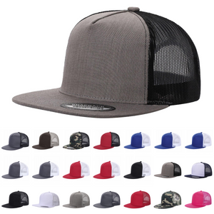 Unbranded 5 Panel Flat Bill Trucker Hat, Blank 5 Panel Mesh Back Cap - 