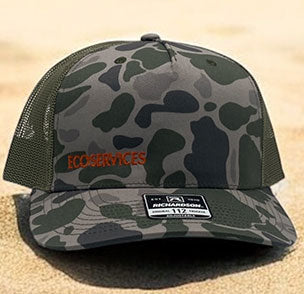 Camouflage Ecoservices cap with orange embroidered text