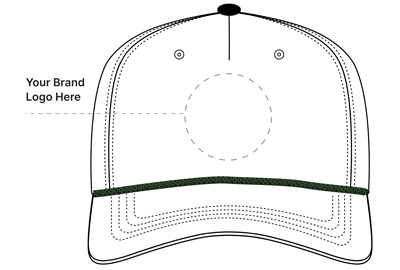 Outline of a baseball cap with brand logo placeholder