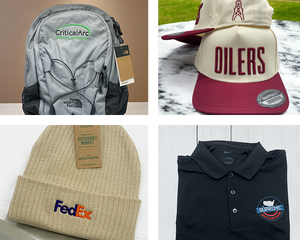 Custom embroidery on shirts, polos, bags, and jackets offers long-lasting branding for promotional products and uniforms.