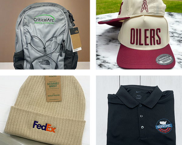 Custom embroidery on shirts, polos, bags, and jackets offers long-lasting branding for promotional products and uniforms.