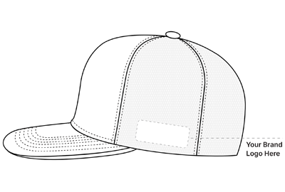 Outline of a baseball cap with a customizable brand logo area.
