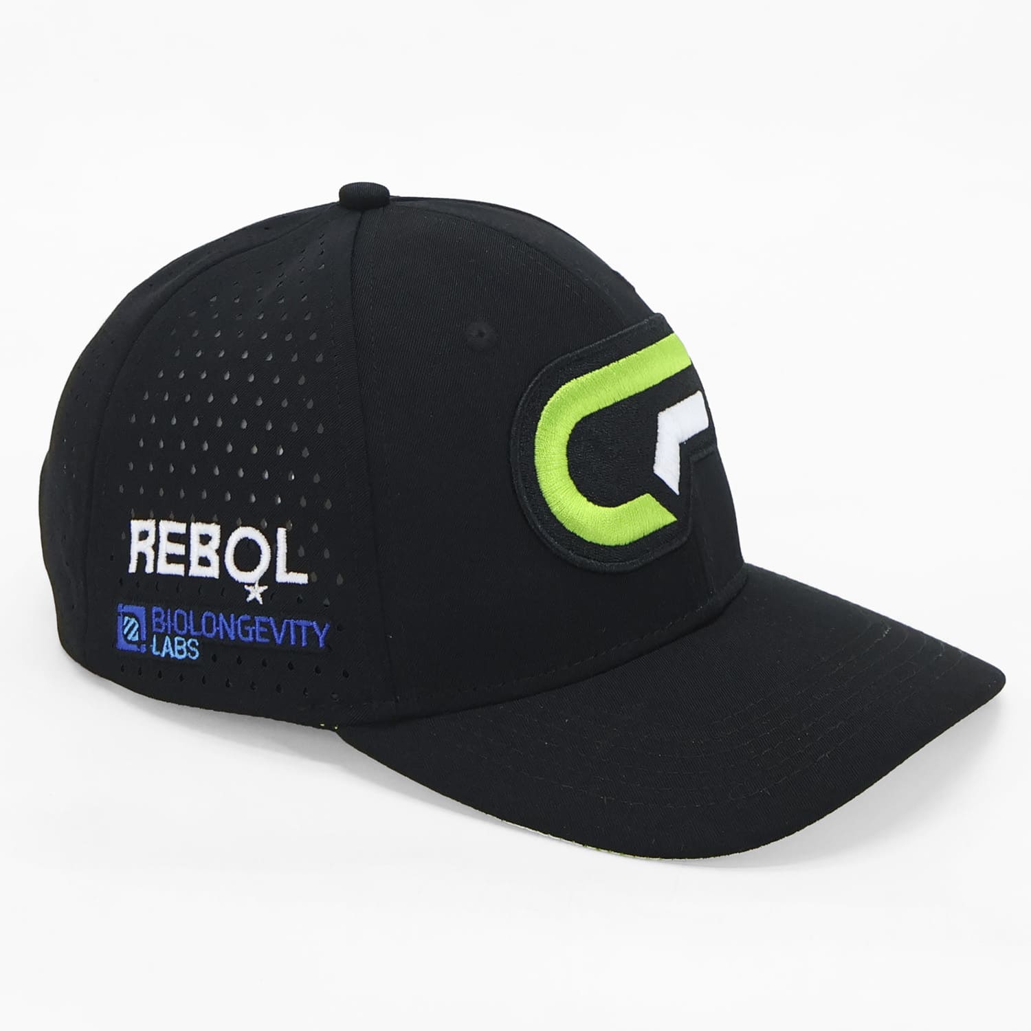 Angled view showing “REBOL” and “Biolongevity Labs” embroidery on side panel.