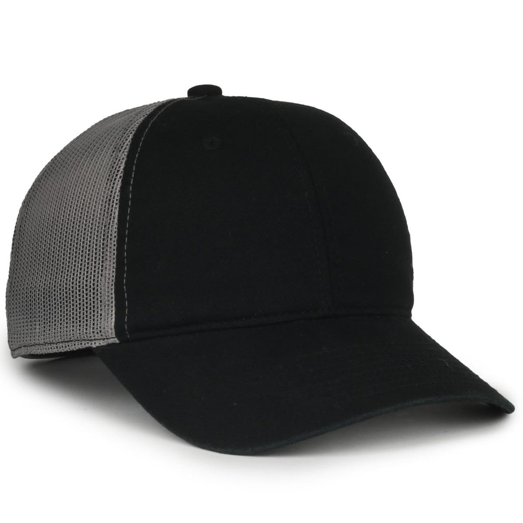 Outdoor Cap FWT-130SB Garment Washed Trucker Hat Snapback, Black/Black