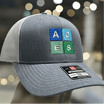 Gray and white mesh cap with 'ACES' logo.