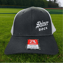 Gray and white 'Shiner Bock' cap with mesh back.