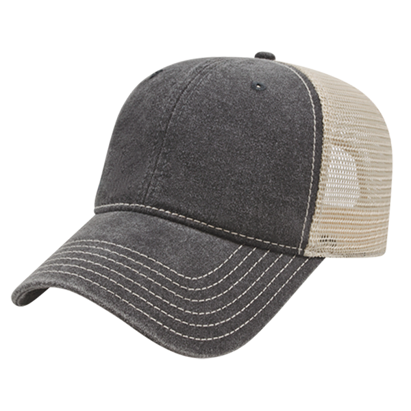 Cap America Custom Embroidered Hat with Logo - Washed Pigment Dyed Trucker Mesh Cap i3027