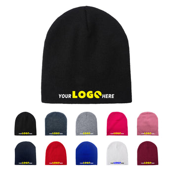 Custom Embroidered Unbranded Short Knit Beanie with Logo