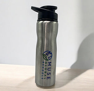 Stainless steel MUSE Global Schools water bottle with logo