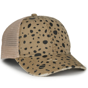 Outdoor Cap OC801P Printed Distressed Tea-Stained Cap - Stars, Cheetah, or Polka Dot Designs - 