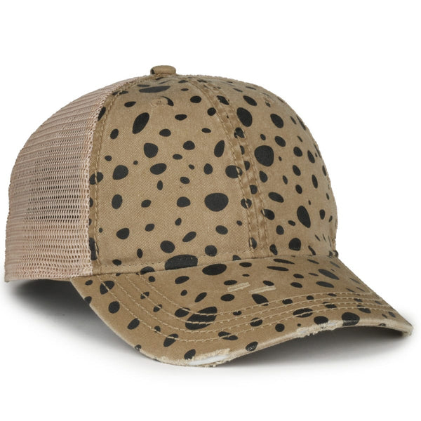 Outdoor Cap OC801P Printed Distressed Tea-Stained Cap - Stars, Cheetah, or Polka Dot Designs