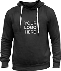 Custom logo hoodie mockup on black pullover sweatshirt