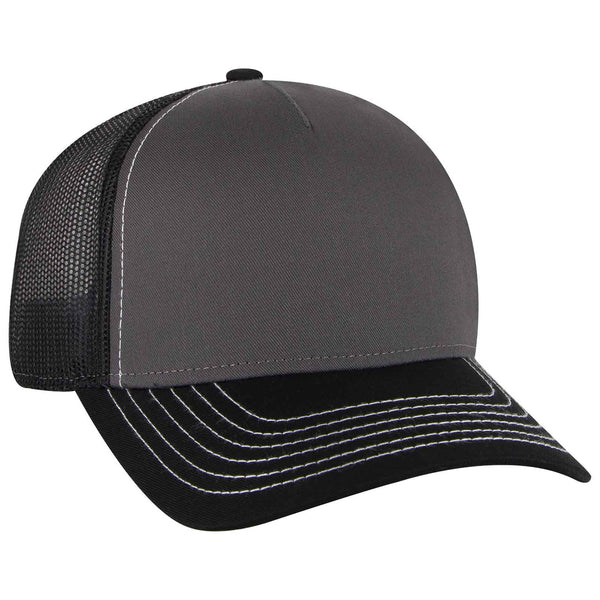 OTTO CAP 102-664 5 Panel Low Profile Mesh Back Trucker Hat, Cotton Twill
