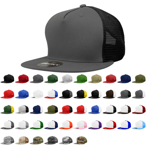 Lot of 6 Decky 5-Panel Trucker Snapback Hats Flat Bill Mesh Caps Bulk