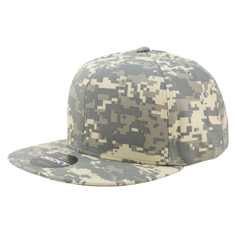 Decky 1047 - Digital Camo Snapback Hat, 6 Panel Camouflage Flat Bill Cap - CASE Pricing