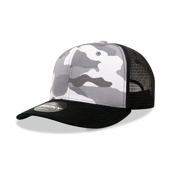 Decky 1054 Camo Curve Bill Trucker Hat, 6 Panel Camo Trucker Cap