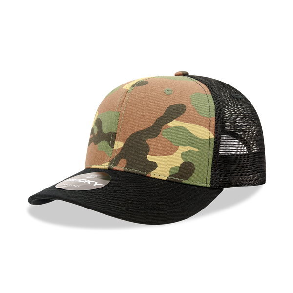 Decky 1054 Camo Curve Bill Trucker Hat, 6 Panel Camo Trucker Cap
