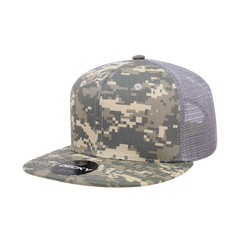 Decky 1055 Camo Flat Bill Trucker Hat, Camouflage 6 Panel Trucker Cap - CASE Pricing - 