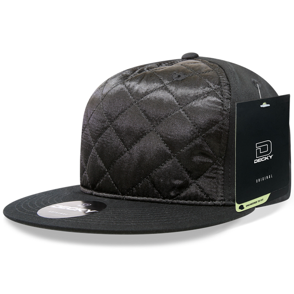 Decky 1073 5 Panel Quilted Snapback Hat, Structured Flat Bill Cap