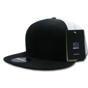 Decky 1075 Fitted Flat Bill Trucker Hat Retro Fitted Cotton Cap Mesh Back - 