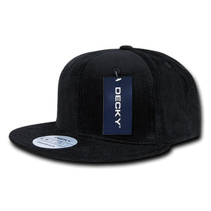 Decky 1076 - Corduroy Snapback Hat, 6 Panel Flat Bill Cap - CASE Pricing - 