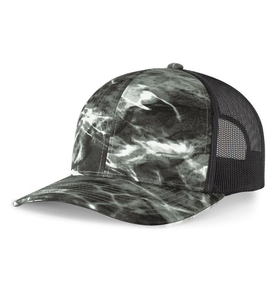 Pacific Headwear 107C - Mossy Oak Trucker Snapback Cap, Elements Black Tip/Light Charcoal
