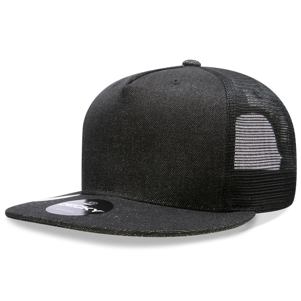 Decky 1082 5 Panel Denim Trucker Hat, Flat Bill Mesh Back Cap - CASE Pricing
