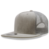 Decky 1082 5 Panel Denim Trucker Hat, Flat Bill Mesh Back Cap