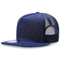Decky 1082 5 Panel Denim Trucker Hat, Flat Bill Mesh Back Cap - 