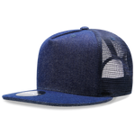 Decky 1082 - 5 Panel Denim Trucker Hat, Flat Bill Mesh Back Cap - Picture 15 of 20