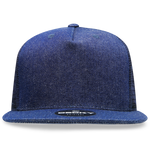 Decky 1082 - 5 Panel Denim Trucker Hat, Flat Bill Mesh Back Cap - Picture 16 of 20