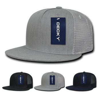 Decky 1082 5 Panel Denim Trucker Hat, Flat Bill Mesh Back Cap - CASE Pricing