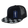 Decky 1085 Checker Bill Trucker Snapback Hat, Flat Bill Check Pattern Cap