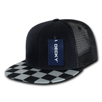 Checker Bill Trucker Snapback Hat, Flat Bill Check Pattern Cap - Decky 1085 - Picture 2 of 14