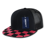 Checker Bill Trucker Snapback Hat, Flat Bill Check Pattern Cap - Decky 1085 - Picture 7 of 14