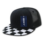 Checker Bill Trucker Snapback Hat, Flat Bill Check Pattern Cap - Decky 1085 - Picture 11 of 14