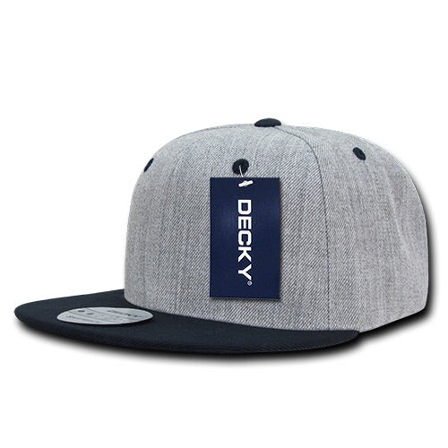 Decky 1092 Heather Grey Snapback, 6 Panel Flat Bill Hat