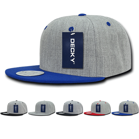 Decky 1092 - Heather Grey Snapback, 6 Panel Flat Bill Hat