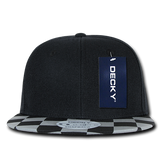 Decky 1095 Checkered Bill Snapback Hat, 6 Panel Flat Bill Check Pattern Cap