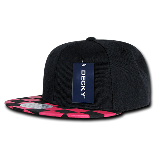 Decky 1095 Checkered Bill Snapback Hat, 6 Panel Flat Bill Check Pattern Cap