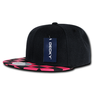 Decky 1095 Checkered Bill Snapback Hat, 6 Panel Flat Bill Check Pattern Cap - CASE Pricing - 