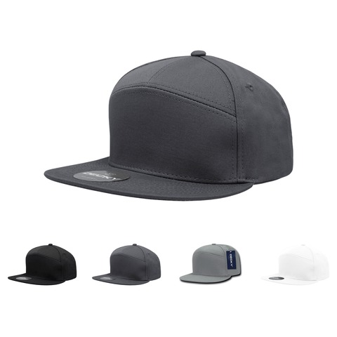 Decky 1098 - 7 Panel Flat Bill Hat, Snapback, 7 Panel High Profile Structured Cap - PALLET Pricing