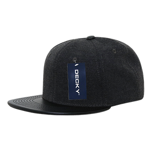 Decky 1115 Melton Vinyl Snapback, 6 Panel Vinyl Flat Bill Cap - 