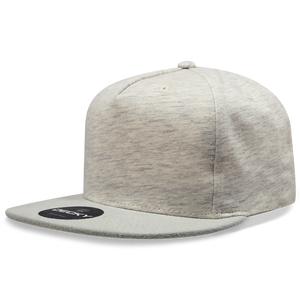 Decky 1132 5 Panel Heather Jersey Knit Cap Snapback Hat Flat Bill - 