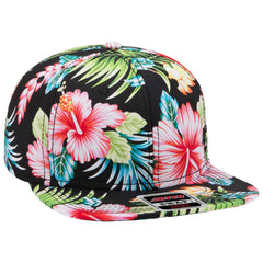 Otto 125-1146 6 Panel Mid Pro Snapback Tropical Hat Hawaiian Pattern Cotton Flat Bill Cap - 